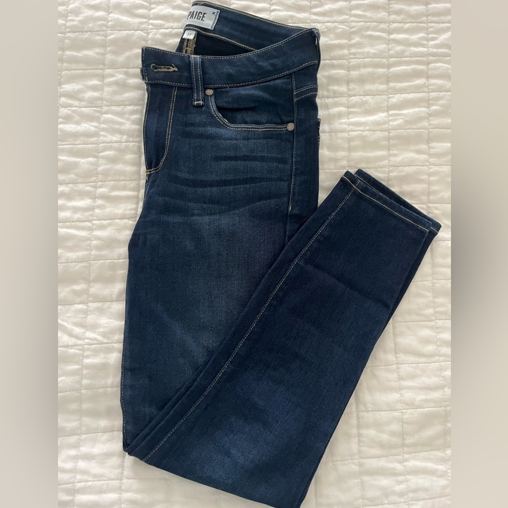 PAIGE Dark Denim Straight Leg Ankle Jeans